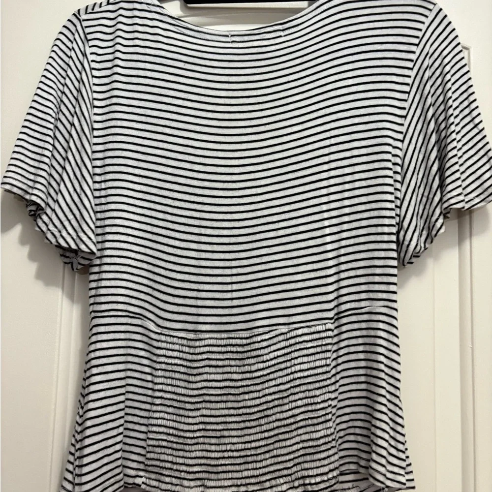 Free People Black and White Tie Front Fitted Blouse - Picture 4 of 6